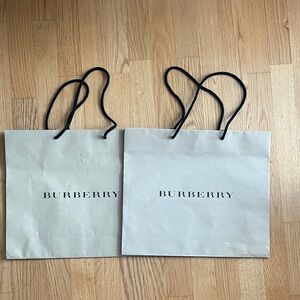2 Burberry Beige Shopping Bags with Black Handles